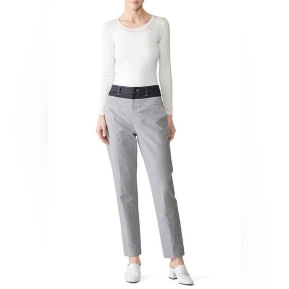 Jason Wu Striped Seersucker & Denim Blue & White Mixed Media Pants Size 2 - Picture 1 of 10